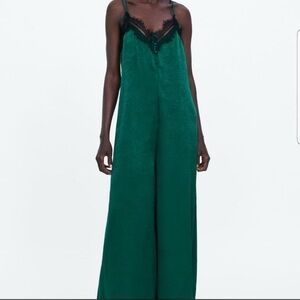 Zara Teal Lace-Trimmed Jumpsuit